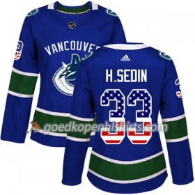 Vancouver Canucks Henrik Sedin 33 Adidas 2017-2018 Blauw USA Flag Fashion Authentic Shirt - Dames
